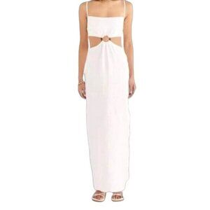 Revolve Rumer Small Linen Avalon Tortoise Ring Cutout Maxi White Dress MSRP 329